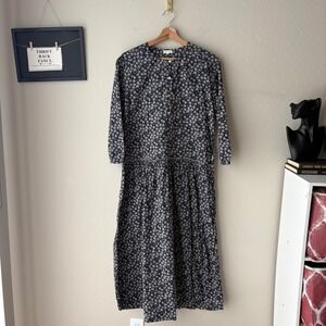 Soeur Dress Dalhia Floral‎ Print Navy Button Front Midi Dress Size 40